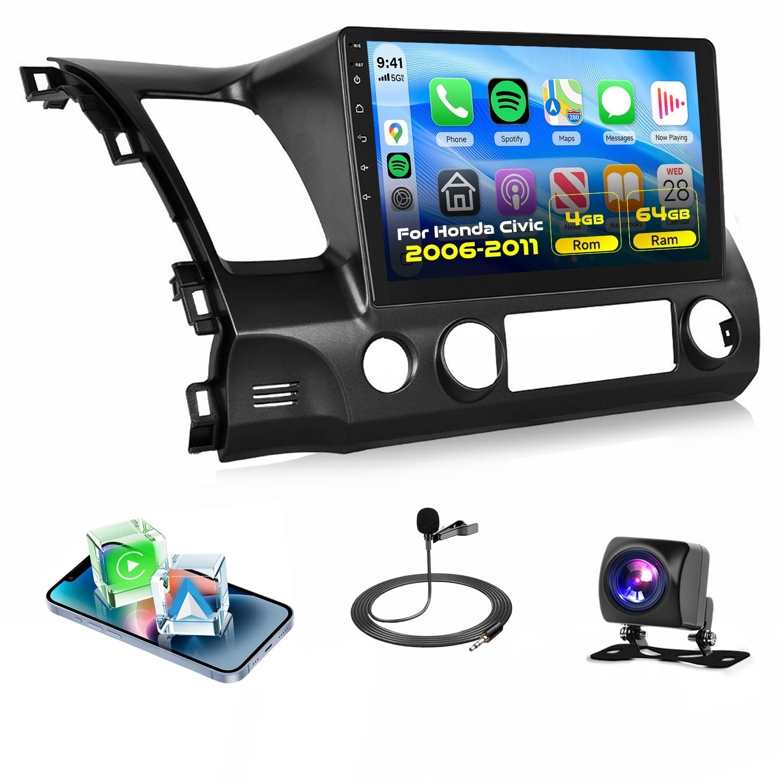 Photo 1 of [4G+64G] for Honda Civic 2006-2011 Android Car Stereo with Wireless CarPlay Android Auto,10.1 Inch Android 13 IPS Touchscreen Car Audio Support Bluetooth GPS WiFi DSP Audio HD Rear Camera