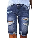 Sidefeel Women's Bermuda Shorts Raw Hem Summer Denim Pants Zimbaplatinum Jean Shorts