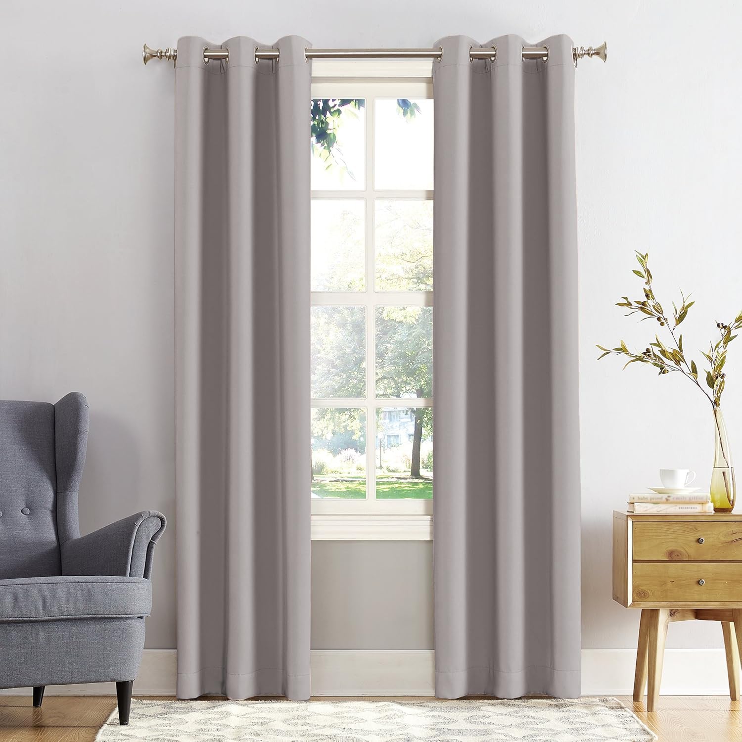 REHAN & CO Blackout Curtains for Bedroom Super Soft Thermal Insulated Black Out Eyelet Curtains with Tie Backs for Living Room, Kitchen Silver (W46 x L72 Inch 2 Panels)
