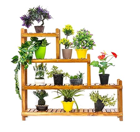 Dantawood Wood Multipurpose Plant Stand/Pot Stand | Living Room Side Stand/Flower Pot Stand | Vase Stand | Indoor Outdoor Planter Display Shelving (SQ1, Natural Wood) (SQ1)