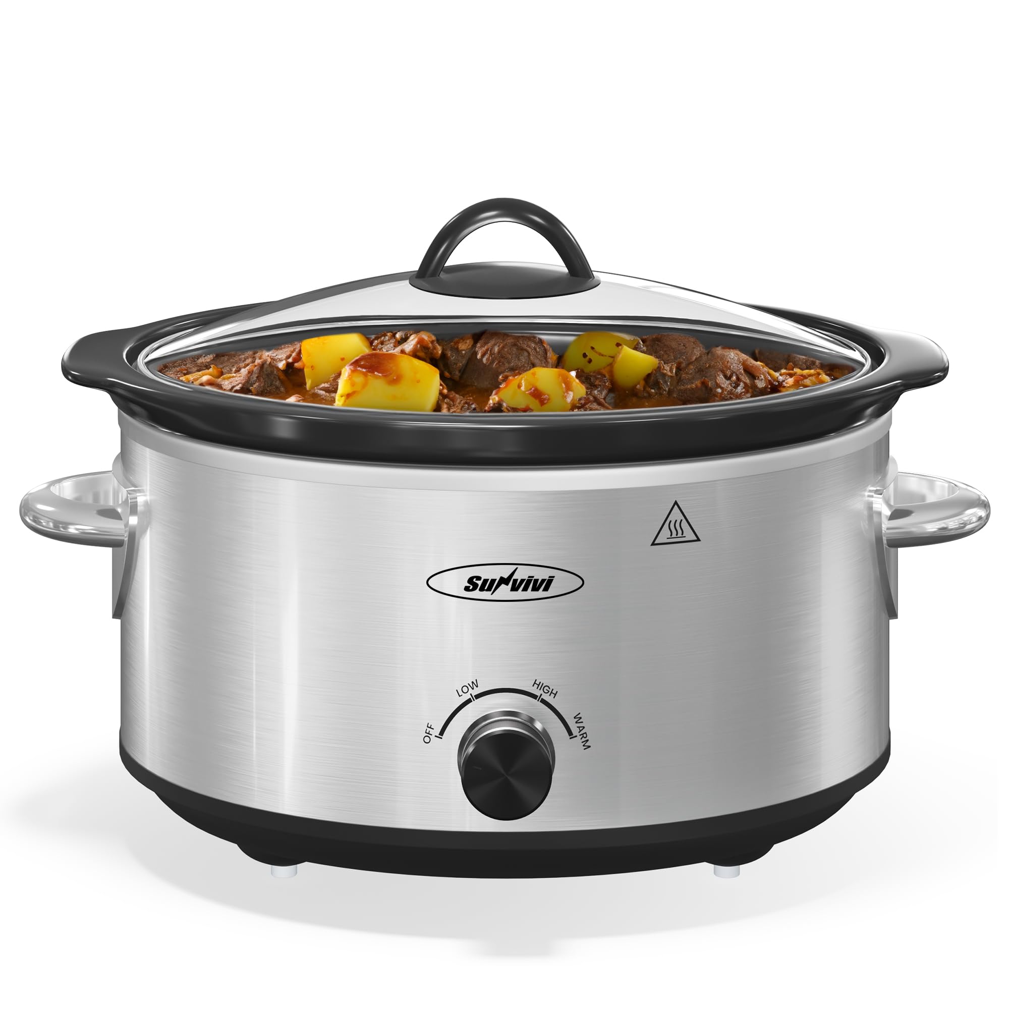 Photo 1 of **INCOMPLETE, NO LID** SUNVIVIPRO 4QT Slow Cooker & Mini Food Warmer with Removable Ceramic Pot, 3 Heating Settings, Dishwasher Safe Glass Lid, Stainless Steel,Sliver