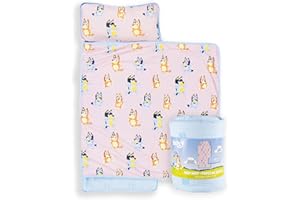 Jay Franco Kids Nap Mat with Embedded Pillow & Blanket – Soft 46"x20" Microfiber Sleeping Bag with Name Tag & Handle for School, Travel, Sleepover
