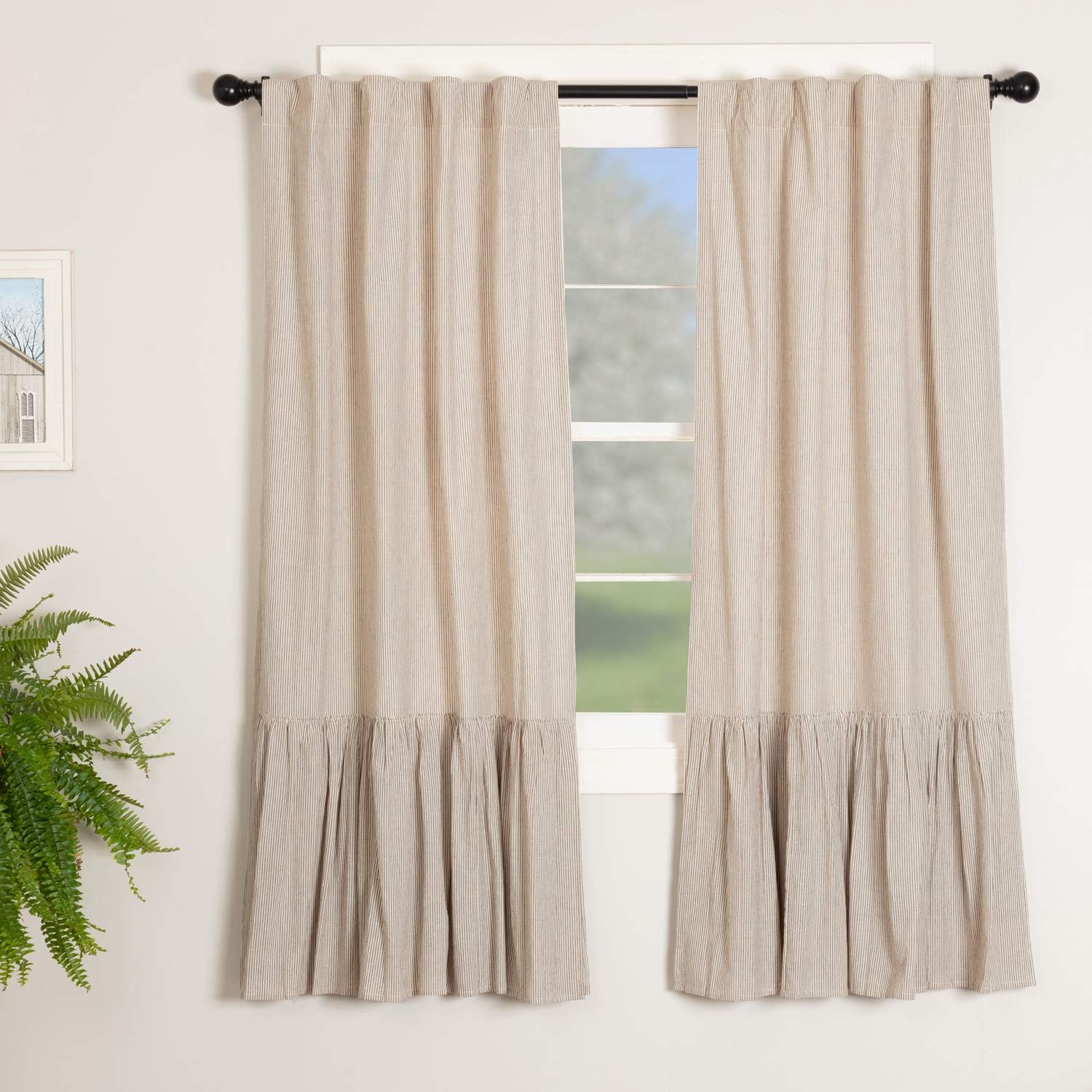 Sara's Ticking Ruffled Panel Curtains, Set of Two, 63" Long, Black