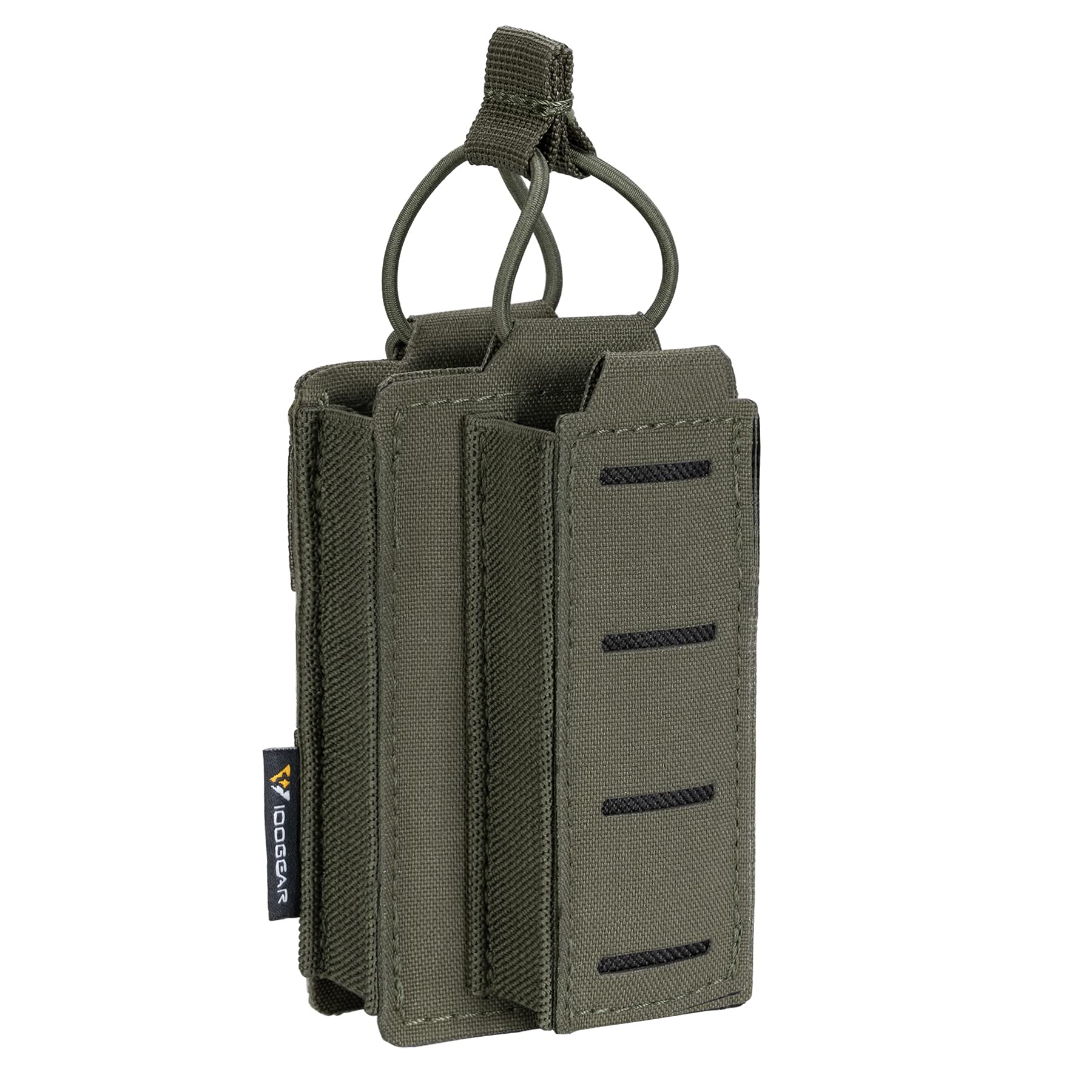 IDOGEAR Single Mag Pouches 5.56mm & 9mm Kangaroo Magazine Pouch Elastic Tactical Open Top MOLLE Pouch for Rifle and Pistol M4 M16 AR 5.56 9mm .40 S&W .45 ACP Magazines Laser-Cut Style (Ranger Green)