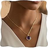 TSdiyART Amethyst Sun Necklace, Gold Plated Natural Gemstone Purple Pendant Necklace, Dainty Healing Crystal Necklace for Women