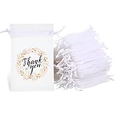 Shappy 100 Pcs White Thank You Sheer Organza Gift Bags Bulk, 4 x 6 Inch Drawstring Favor Bags, Mesh Wedding Party Favor Pocket for Candy, Jewelry, Soap, Small Gifts