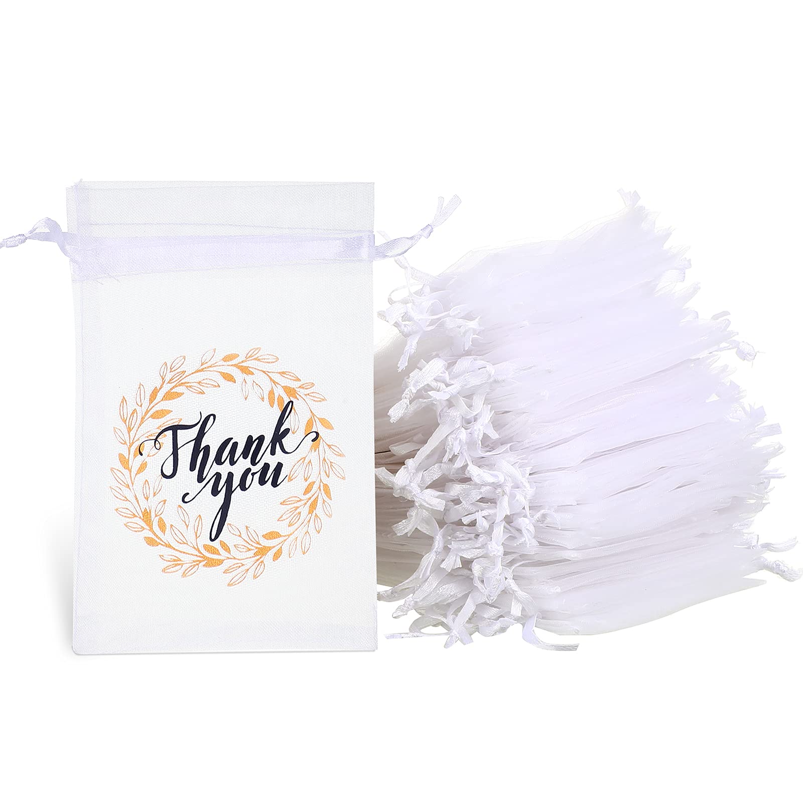 Photo 1 of 100 Pcs White Thank You Sheer Organza Gift Bags Bulk 4x6 Inch, Drawstring Favor Pouches for Wedding Party Favors, Baby Shower Candy, Easter Treat, Birthday Goodie Bags, Small Jewelry Soap Packaging