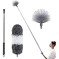 BOOMJOY Microfiber Feather and Cobweb Duster Set, Bendable Head and 100 inches Extension Pole, for High Ceiling, Fan, Blinds, Furniture