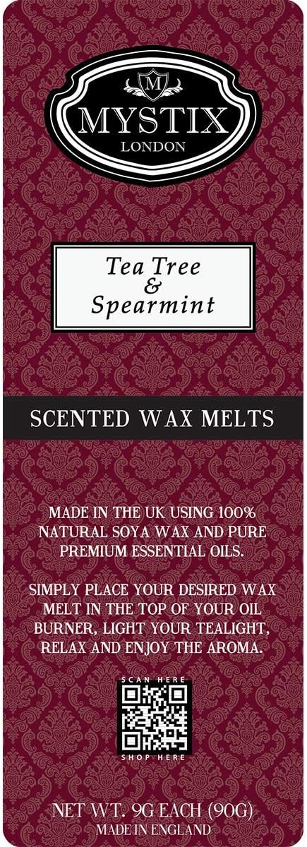 MystixLondon | Tea Tree & Spearmint - Wax Melts Clamshell 5 x 90g (50 Cubes) | 100% Natural SOYA Wax | Long-Lasting Fragrance for Aromatherapy & Soothing Atmosphere