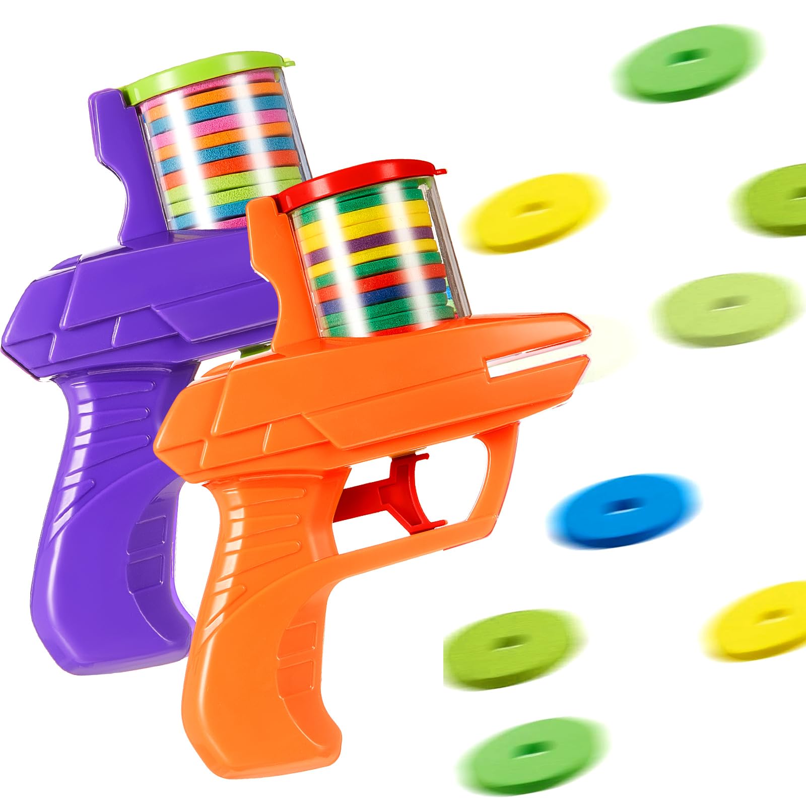 Photo 1 of Sumind 2 Pcs Foam Disc Shooter Zip Shot Shooter Disc Launcher (Orange,Purple)