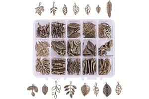 PH PandaHall 150pcs 15 Styles Tree Leaf Charms Pendants, Tibetan Branch Leaves Charms Metal Alloy Leaf Beads Antique Bronze Dangle Charm for Fall Earring Bracelet Necklace Kaychain Jewelry Making