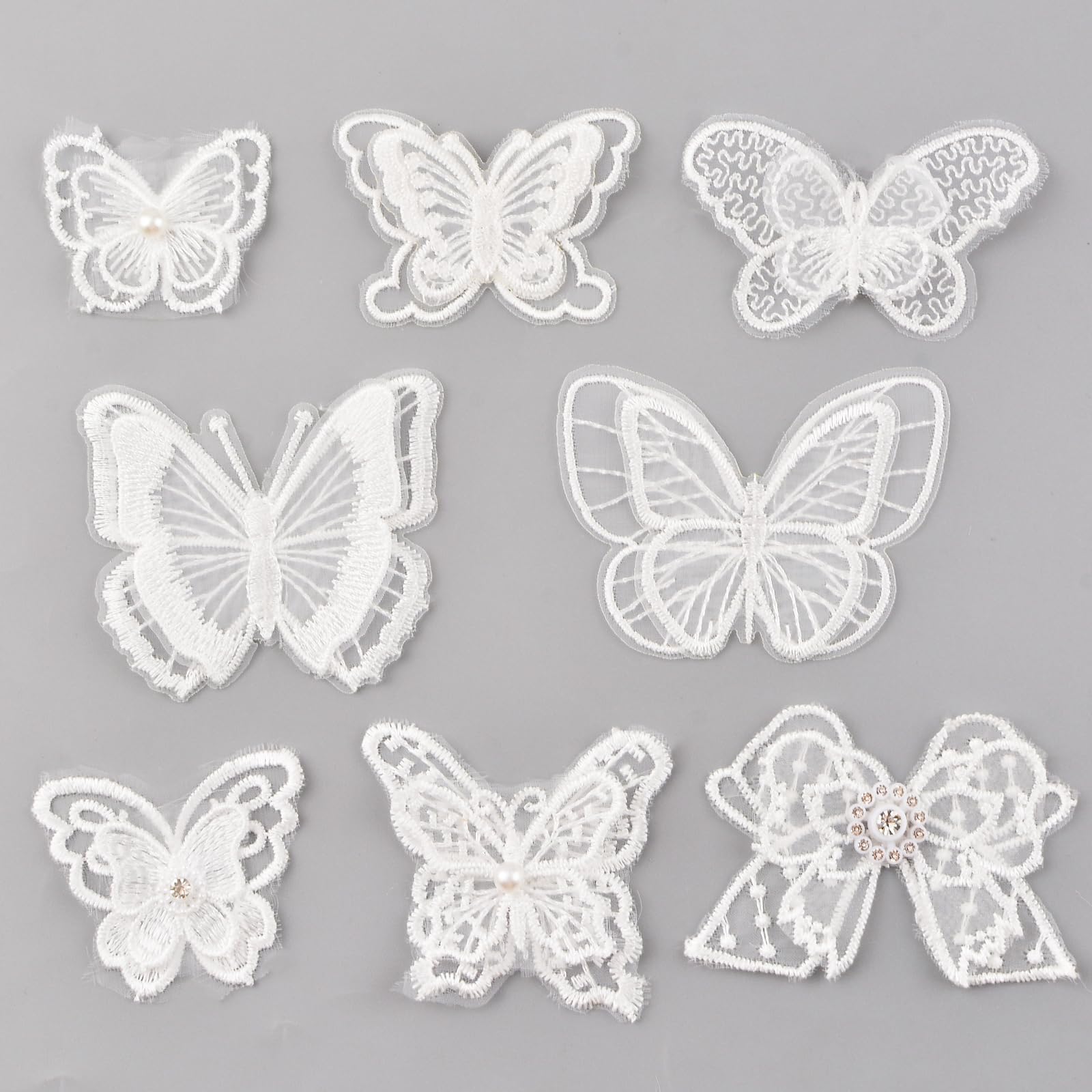 URROMA 8 Pcs 3D Butterfly Lace Cloth Patch, Embroidery Applique for DIY Clothes, Dress, Hair Ornaments, Bridal Headdress, Wedding Decor