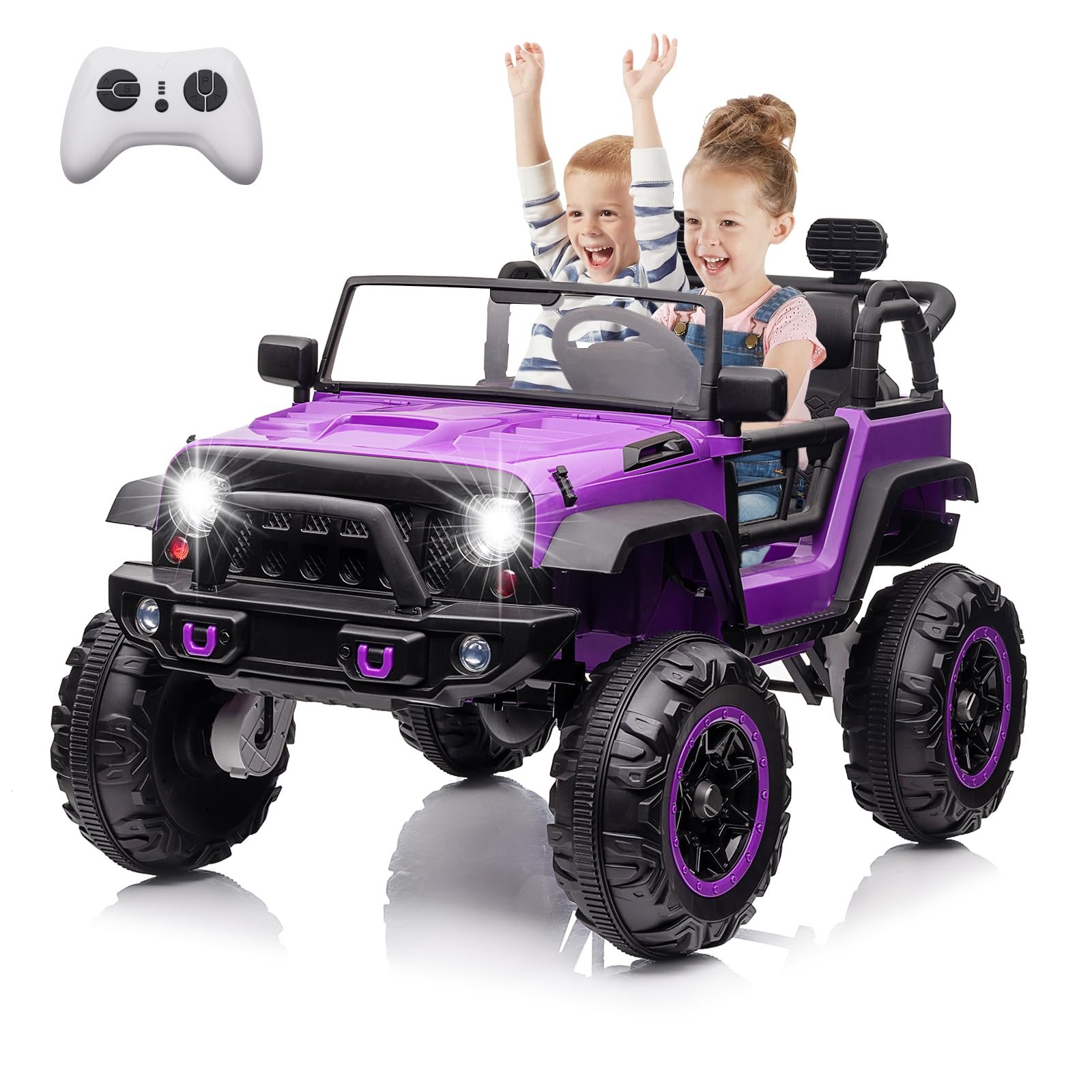 Photo 1 of ****JUST MISSING THE TIRES AND BATTERY****Hipicute 24V 2 Seater Kids Ride On Car, 4 Wheeler Truck Ride On Toys for Big Kids with 5.5MPH Max Speed, Remote Control, Accelerator Pedal, Treaded Tires, Steering Wheel, Music and Story, Purple