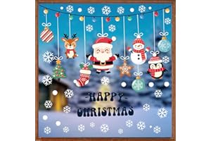 AhfuLife 173Pcs Christmas Window Clings, 9 Sheets Xmas Window Stickers Reusable Double Sided Santa Claus Christmas Tree Snowman Snowflake Decals for Xmas Party Home Indoor Decorations