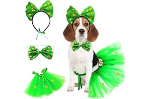 MIDUFRRY St. Patrick's Day Dog Costume 3 Pack Puppy Tutu Skirt Shamrock Headband Bow Tie Collar Green Dress for Medium Large Pet Saint Patty's Irish Clothe Leprechaun Outfit Accessories Party Supplies