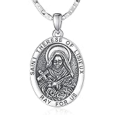 GUANMTY St Therese of Lisieux Medal Sterling Silver Saint Therese of Lisieux Medal Pendant Necklace Catholic Necklace Religious Jewelry Christian Gifts for Women