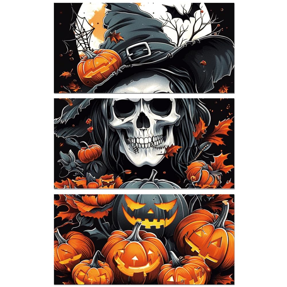 Peacoblue Rub on Transfer Decals for Furniture Crafts Halloween Skull and Pumpkin Decor 6"x12", 3Pcs Waterproof UV DTF Transfer Sticker for Dresser Lingerie Chests Drawer Glass Porcelain Wood Plastic