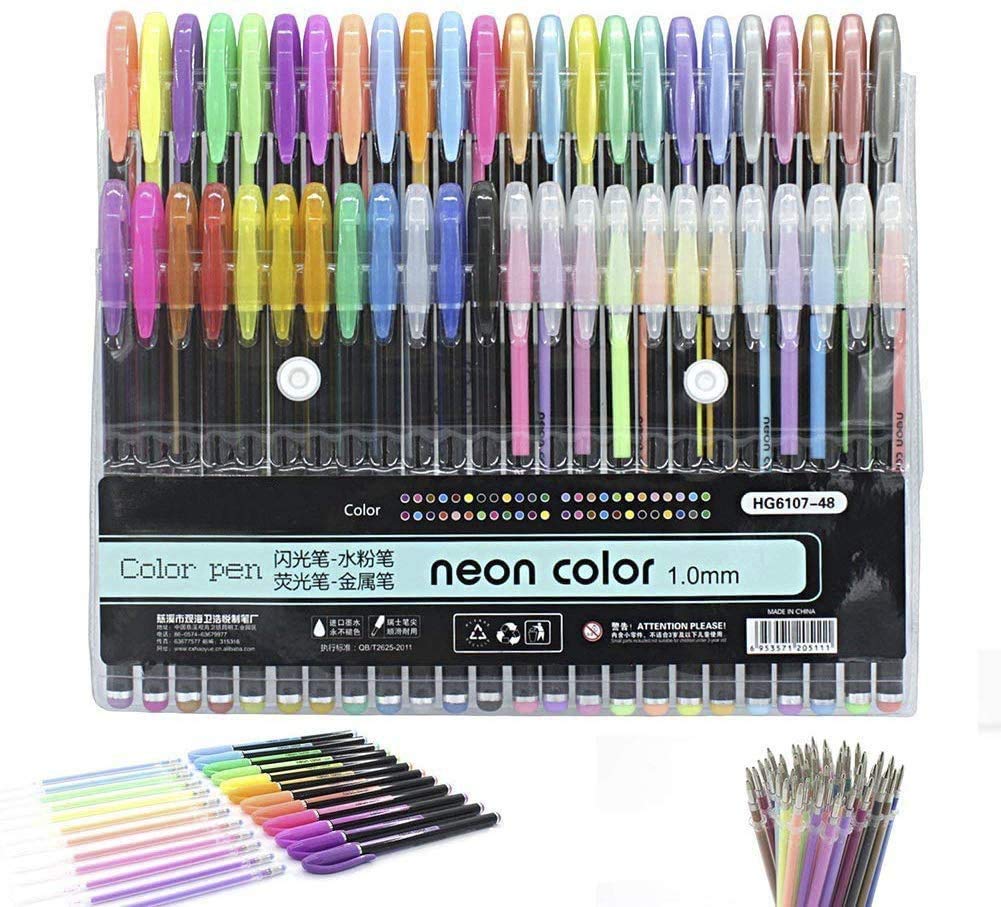 48 Unique Colours (No Duplicates) Gel Pens - Multi-Pack Size - 50% Extra Ink - For Adult Colouring Books,Draw,and Write - Best Set for Colouring Art (48 Colors)