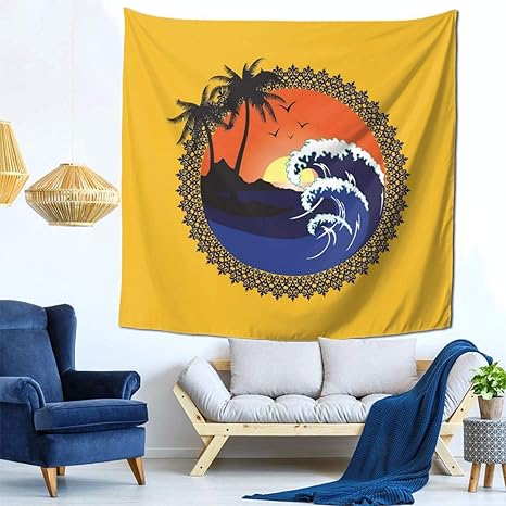 Amazon Co Jp Tinbot タペストリー カラーアート Happy Summer 楽しい夏 壁掛け 装飾布 装飾用品 新築飾り 夏の風景 ポスター キャンバス絵画 お洒落 壁掛けキャンバス 壁掛け装飾 フレーム インテリア 背景絵画 壁アート150x150cm Home Kitchen