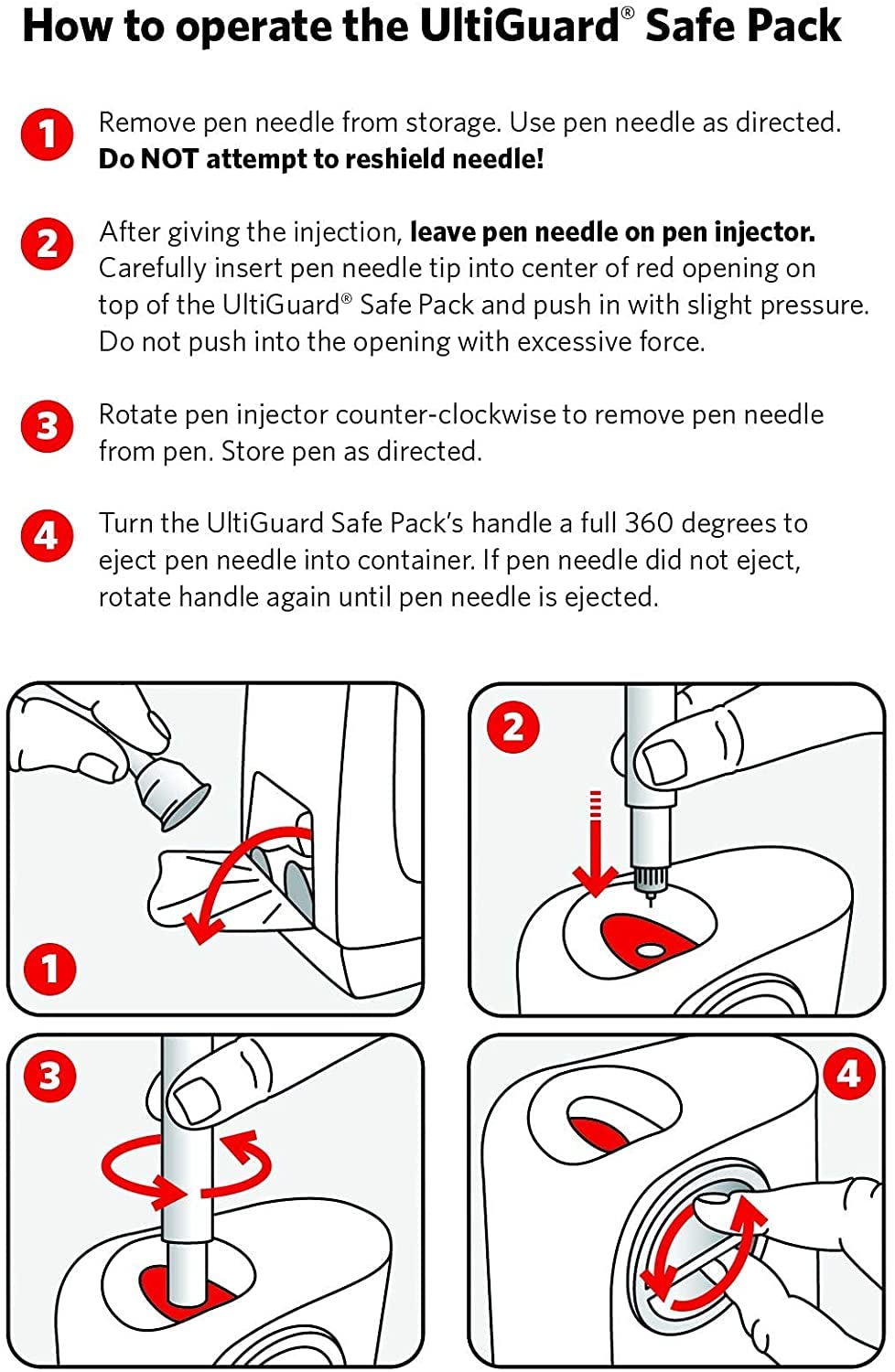 All-in-One UltiGuard Safe Pack Pen Needles and Sharps Container for at-Home Insulin Injections and Safe Needle Disposal, Size: Mini 4mm (5/32”) x 32G, 100 Count