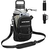 NATURE PIONEOR Water Bottle Holder with Strap,Water Bottle Carrier Bag Sling Sleeve with Adjustable Shoulder Strap & Handle and Large Phone Pocket for Walking,Hiking,Travelling for 25oz/32oz/40oz/64oz