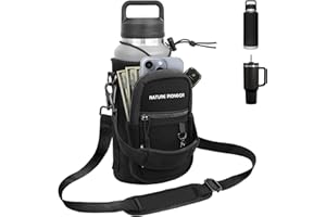 NATURE PIONEOR Water Bottle Holder with Strap,Water Bottle Carrier Bag Sling Sleeve with Adjustable Shoulder Strap & Handle and Large Phone Pocket for Walking,Hiking,Travelling for 25oz/32oz/40oz/64oz