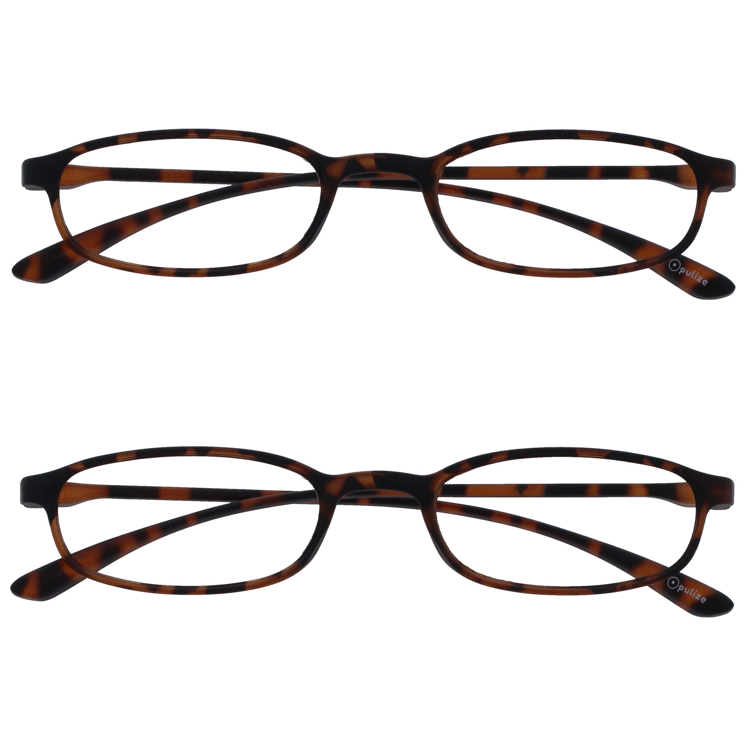 OPULIZE Fly Reading Glasses 2 Pack Extra Small Super Flexible Frame Matt Brown Mens Womens Scratch Resistant RR67-2 +3.00