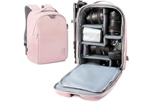 BAGSMART Camera Bag, Camera Backpack, DSLR SLR Camera Case Fits 13.3 Inch Laptop, Waterproof Photography Backpacks with Rain Cover Tripod Holder for Women Men, Pink