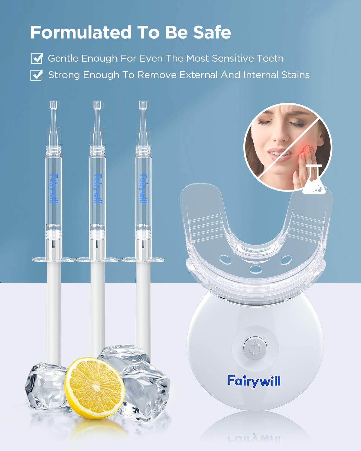 Fairywill Teeth Whitening Kit with Led Light, reduced sensitive teeth whitener kit, 3×3ml whitening Gel with 5X professional teeth whitening light Accelerated for Maximum Whitening: Beauty