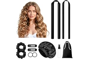 LitBear Heatless Curls Overnight, 2 Sizes of Soft Hair Rollers for Women with Bonnet to Sleep In, No Heat Hair Curlers Set with Scrunchies and Clips, for Long and Medium Hair (Black)