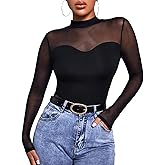 GORGLITTER Women's Turtleneck Long Sleeve Fall Tops Y2K Dressy Mock Neck Sexy Sheer Mesh Casual Going Out Tees Top 2025