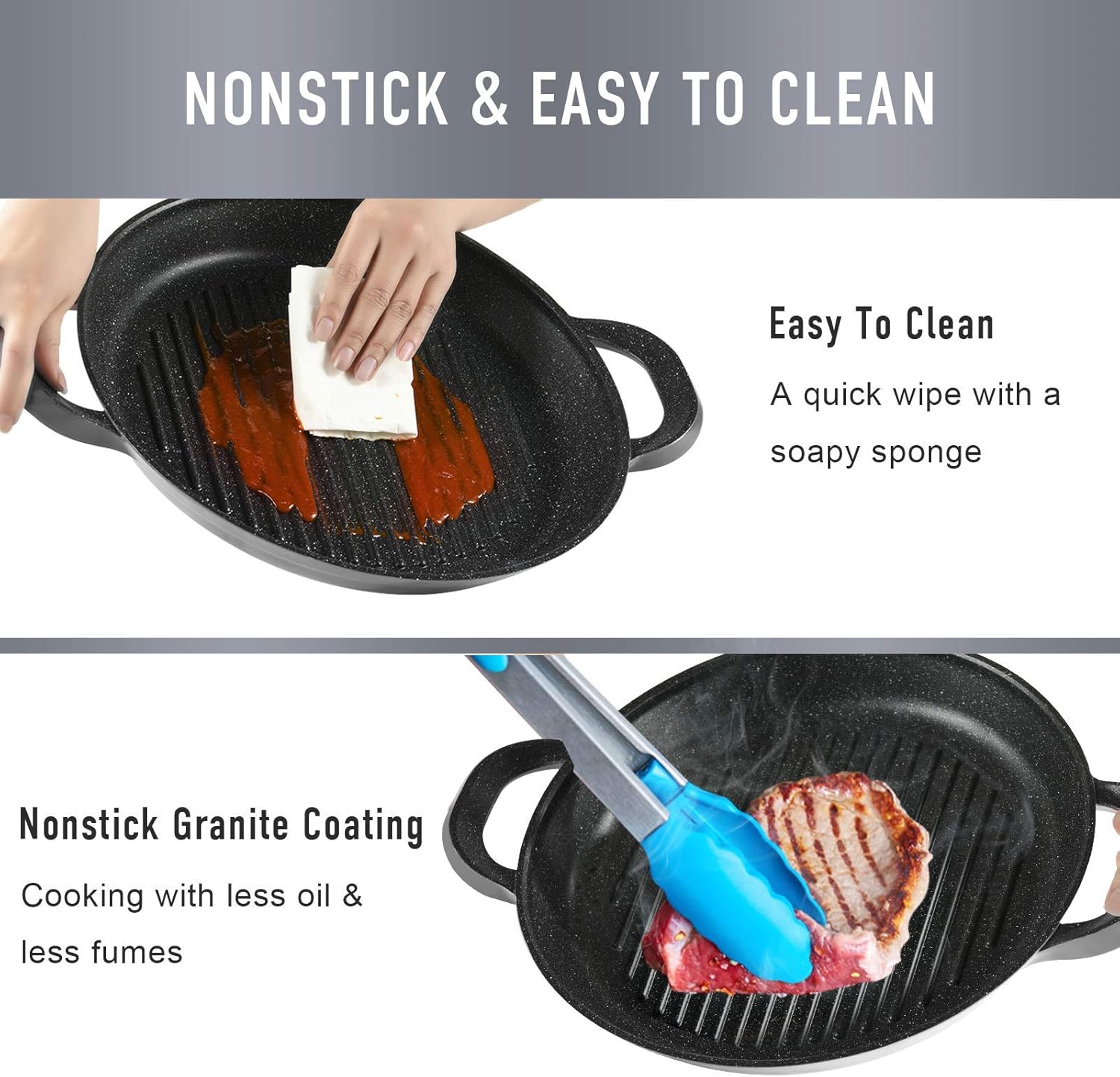 Vinchef Grill Pan Non-Stick| 13.0", Hard Anodized Aluminum Griddle Pan with Lid and Anti-Scalding Tools, GRANITEC Nonstick Coating The Whatever Pan, Dishwasher & Oven Safe Cookware, Black: Kitchen & Dining