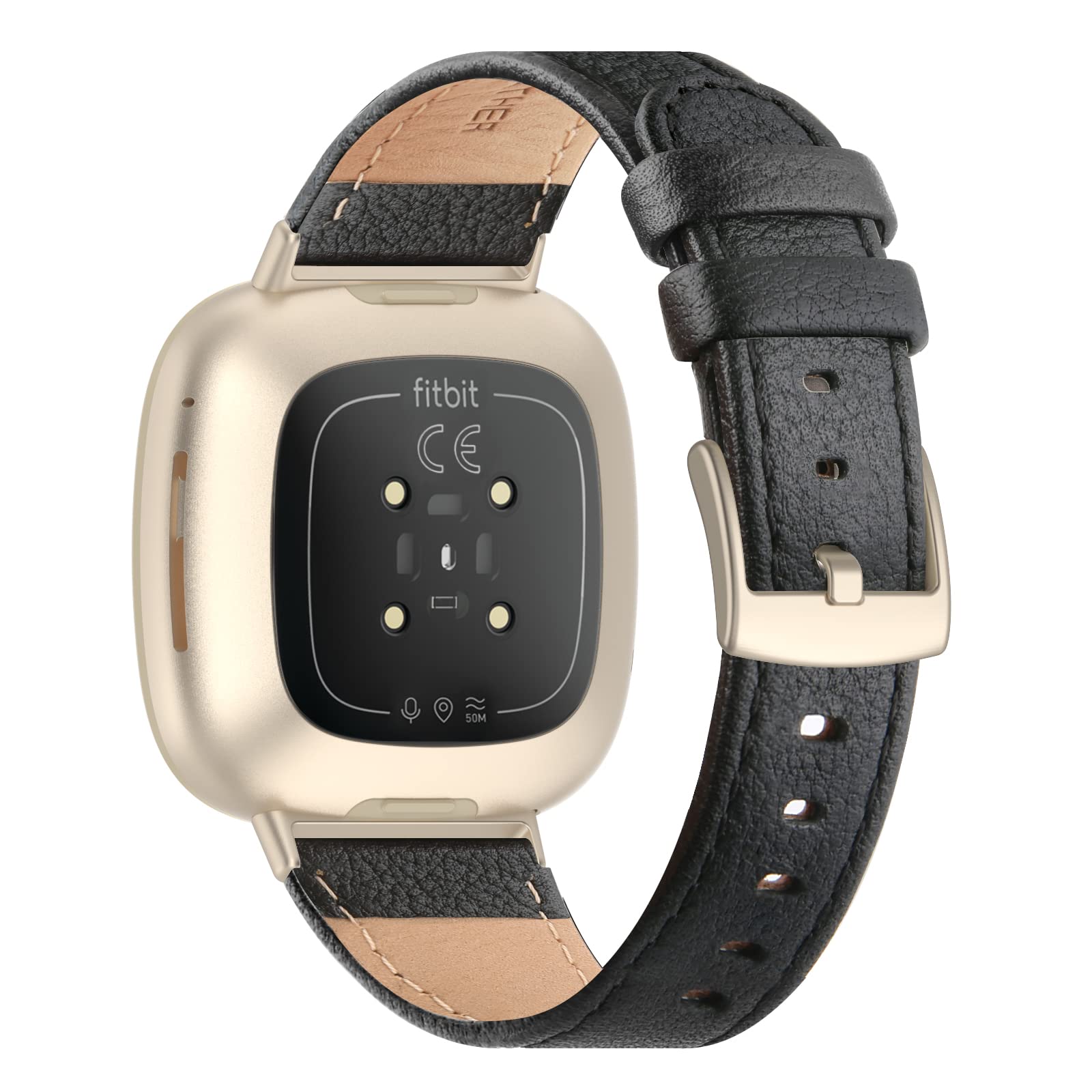 Tuocal Genuine Leather Strap Compatible with Fitbit Versa 4 / Versa 3 / Fitbit Sense for Women Men, Soft Breathable Genuine Leather Adjusted Replacement Strap Wristband for Fitbit Versa 4/3 โ image 1