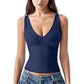 QINSEN Womens Double Lined Tank Tops Sexy V Neck Seamed Cup Adjustable Spaghetti Straps Camisole Shirts