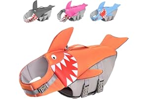 BOTEWO Dog Life Jacket Swimming Vest: Shark Dog Life Vest for Medium Dogs, Adjustable Ripstop Pet Life Preserver for Swimming Boating - with Reflective Stripes & Rescue Handle (Orange)