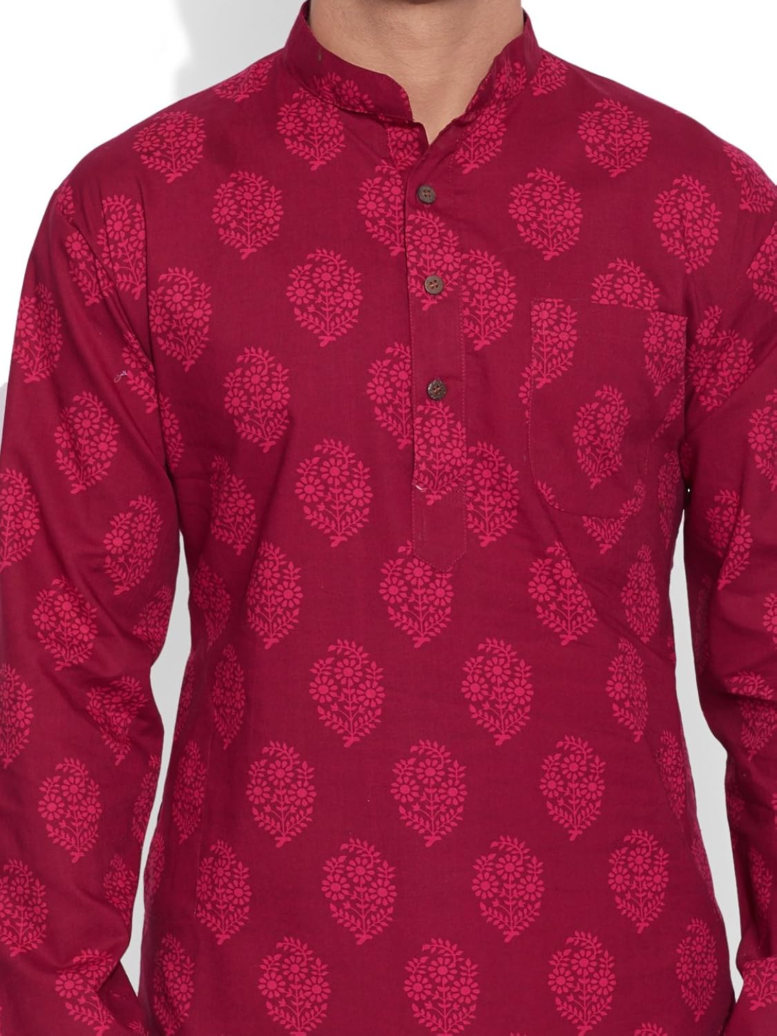 very me men's designer raspberry pure cotton printed long kurta