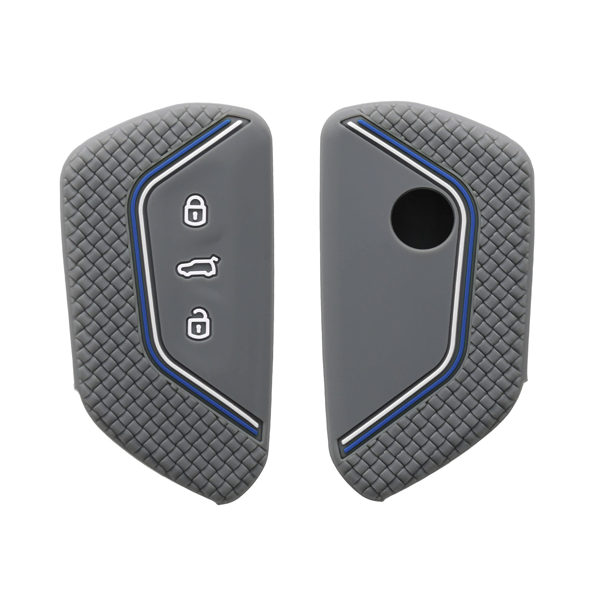 kwmobile Car Key Cover - Compatible with VW Golf 8, ID.3, ID.4 & More - Silicone Protective Case - Grey/Blue/White