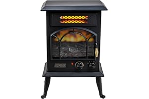 EZ-HEAT Electric Fireplace Space Heater with Flame Effect, Adjustable Thermostat, Dual Heat Settings, and Overheat Protection, MT1288