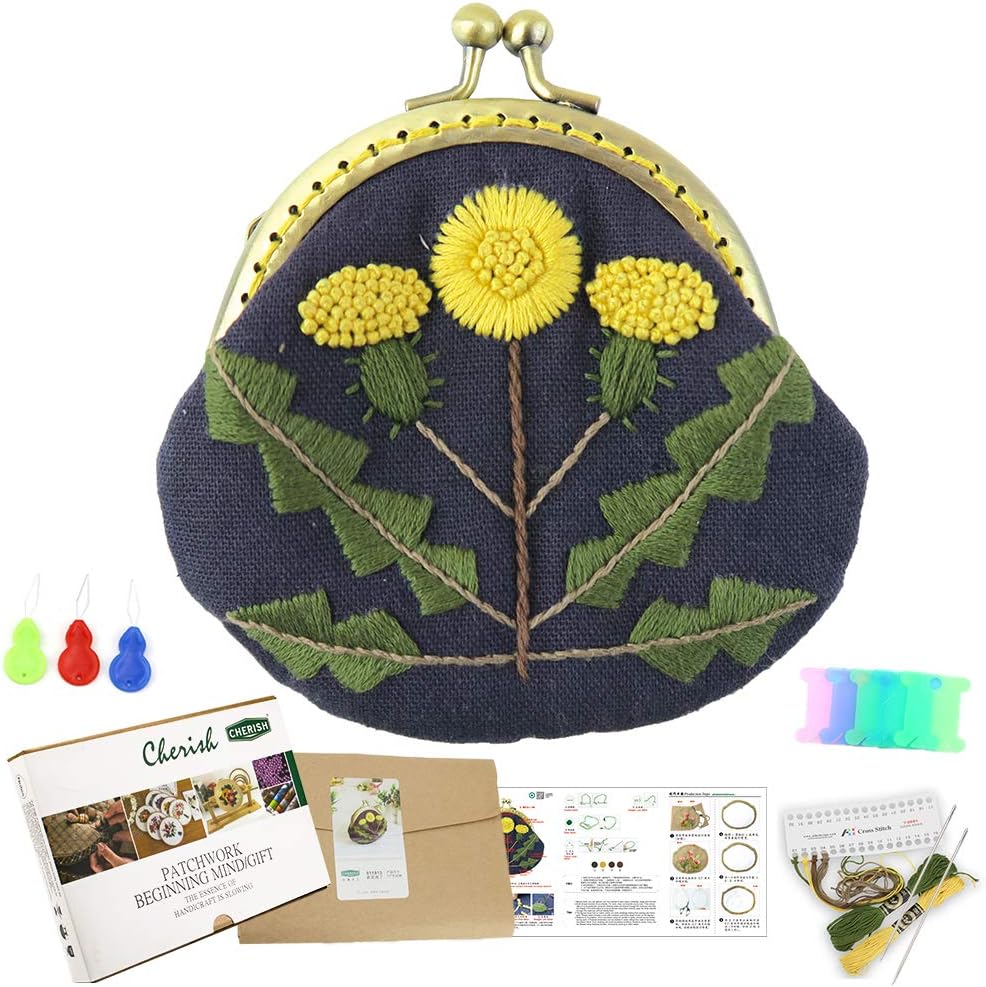 Embroidery Coin Purse Making Kits, Stamped Embroidery Kits for Beginners, Chinese Traditional Handmade Bag, Mini Embroidery Coin Purse for Woman and Girls