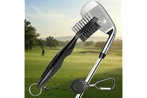 Golf Club Brush with Retractable Zip-line and Aluminum Carabiner - Dual-Sided Bristles and Groove Cleaner Tool for Golf Clubs
