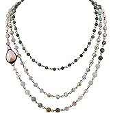 MINACHI Boho Multi Layer Necklace with Green Stone Beads, Handmade Beaded Chain Necklace, Vintage Hippie Jewelry for Women