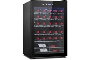 COWSAR 37 Bottle Wine Fridge, Freestanding Commercial Beverage Refrigerator with Smart Temp Control, 4.45 Cu.Ft Mini Fridge Wine Cooler with Child Lock& Wavy Wire Shelves for Kitchen Bar, Black