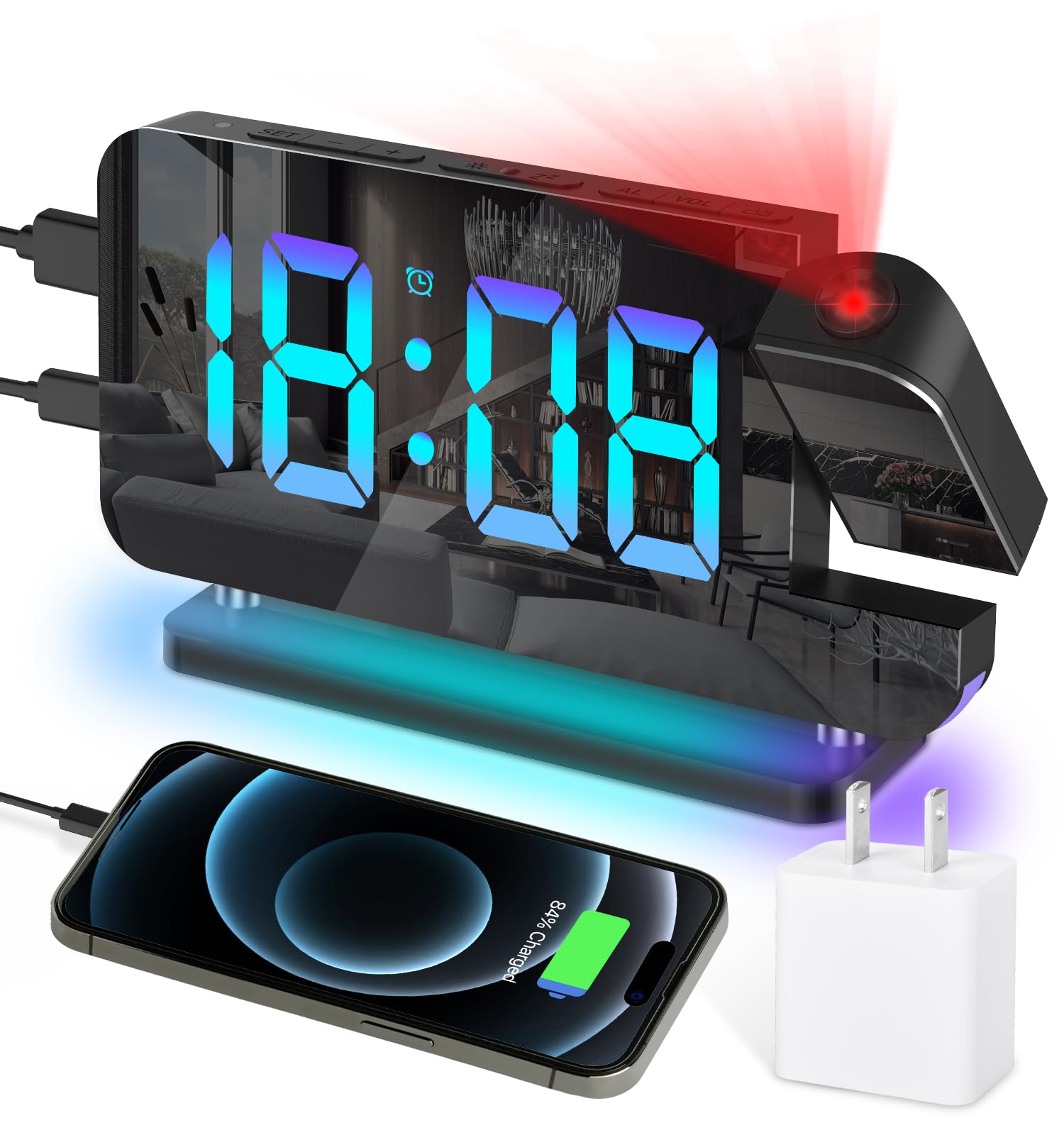 EVILTO Projection Alarm Clock, Digital Colorful
