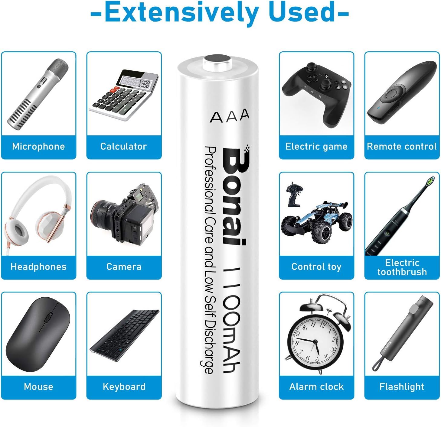 BONAI 1100mAh AAA Rechargeable Batteries 1.2V Ni-MH High-Capacity Batteries AAA 16 Pack - AAA for Garden Lights: Home Audio & Theater