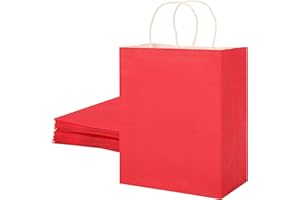 SUNCOLOR 25 Pack Red Gift Bags with Handles – 8x4.5x10 Medium Bags for Shopping, Retail, DIY, Wedding, Party Favors & Valentine's Day