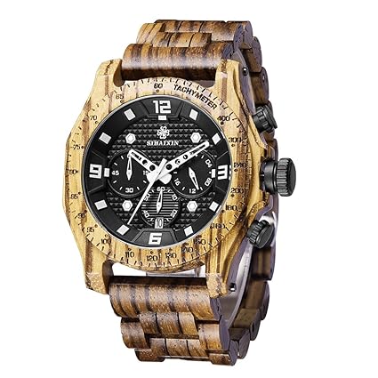 SIHAIXIN Wood Watch for Men Zebra Wooden Band Watches with Stainless Steel Case Chronograph Military Quartz Wristwatch 30M�
