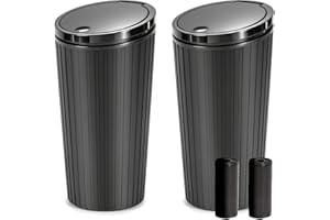 Gelapa Lot de 2 poubelles de voiture avec couvercle, porte-gobelet avec 2 rouleaux de sacs, étanches pour intérieur de voitur