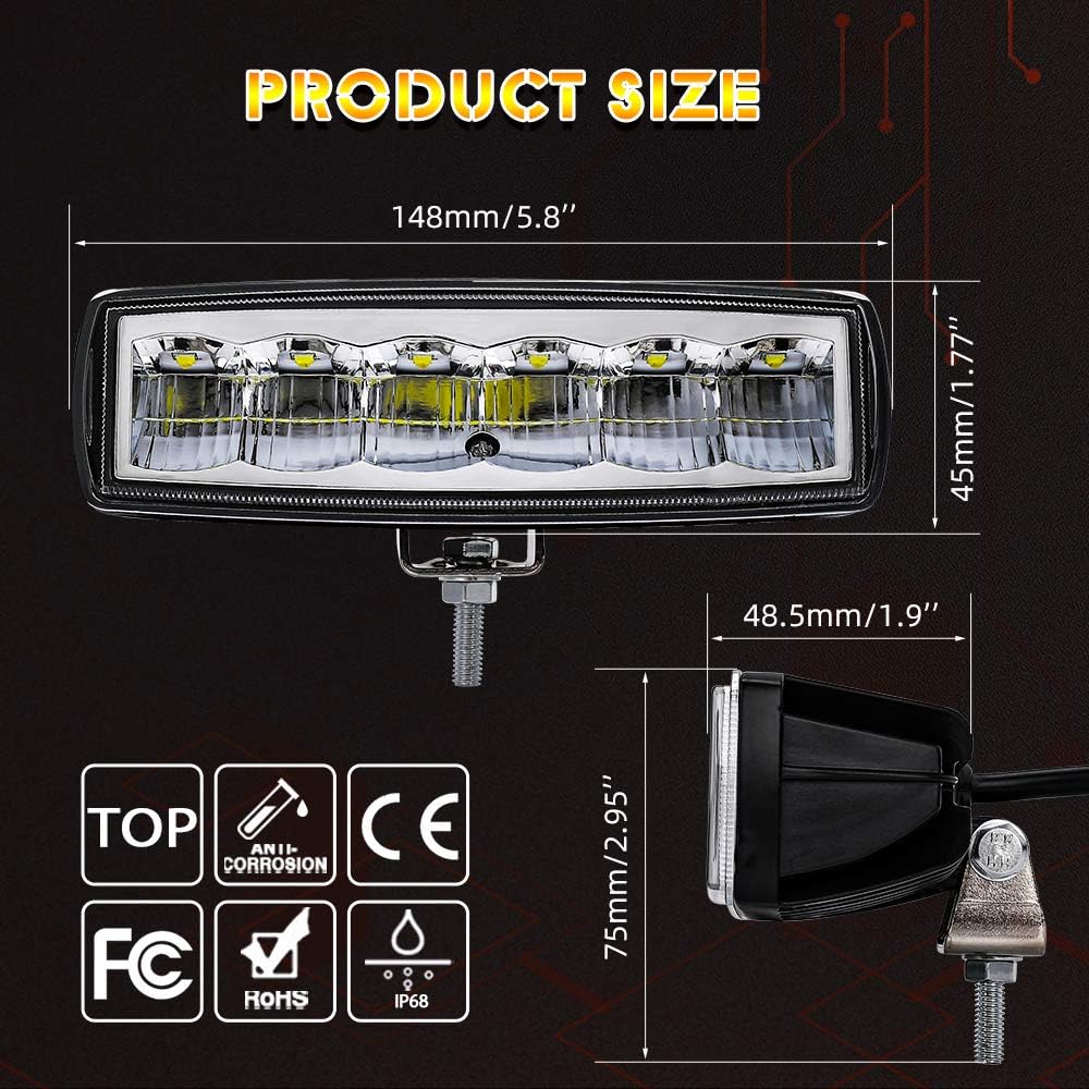 CO LIGHT Pair LED Fog Lights 6inch White Driving Work Light Bar Spot Special Light Cup High Power Off Road Lights for Truck Jeep Tractor 4x4 Boat ATV SUV UTV Car: Automotive