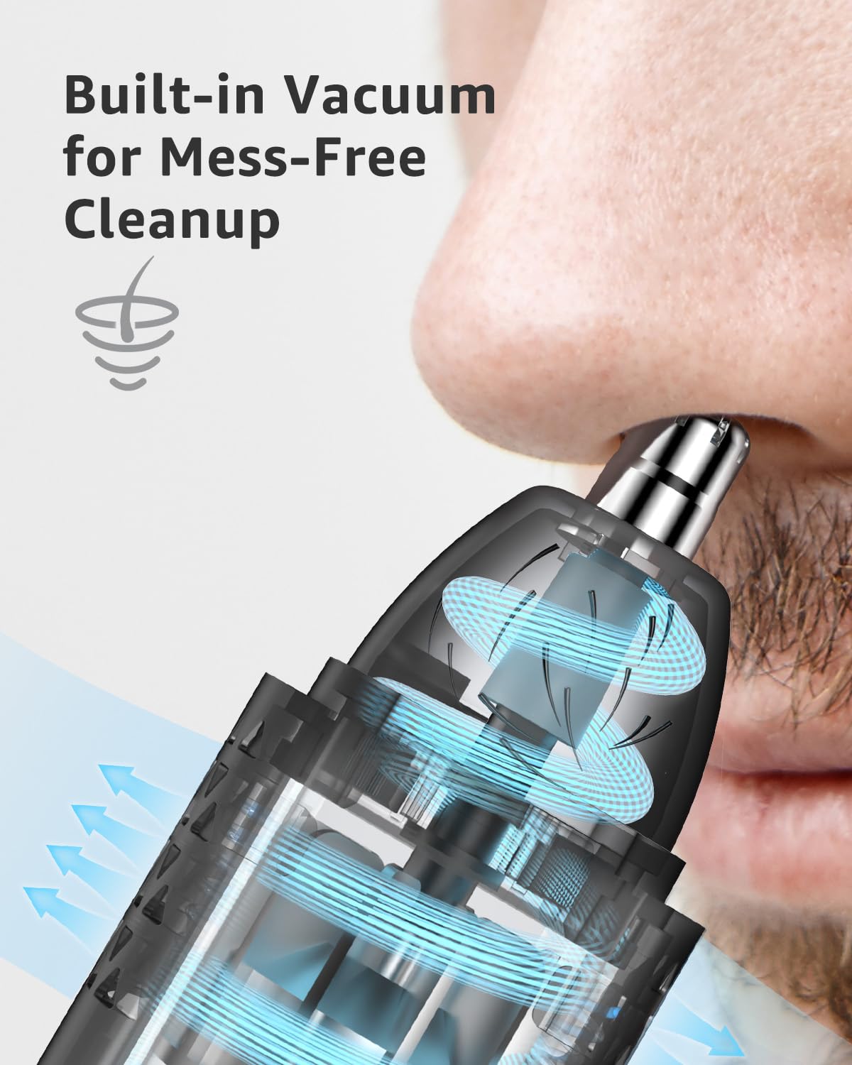 MANSPOT Nose Hair Trimmer Ear Trimmer for Men - 10000 RPM Powerful Electric Mag-Vacuum Ear Nose Trimmer Facial Eyebrow Trimmer with Vacuum Cleaning System, Wet/Dry IPX7 Waterproof,Type-C Rechargeable