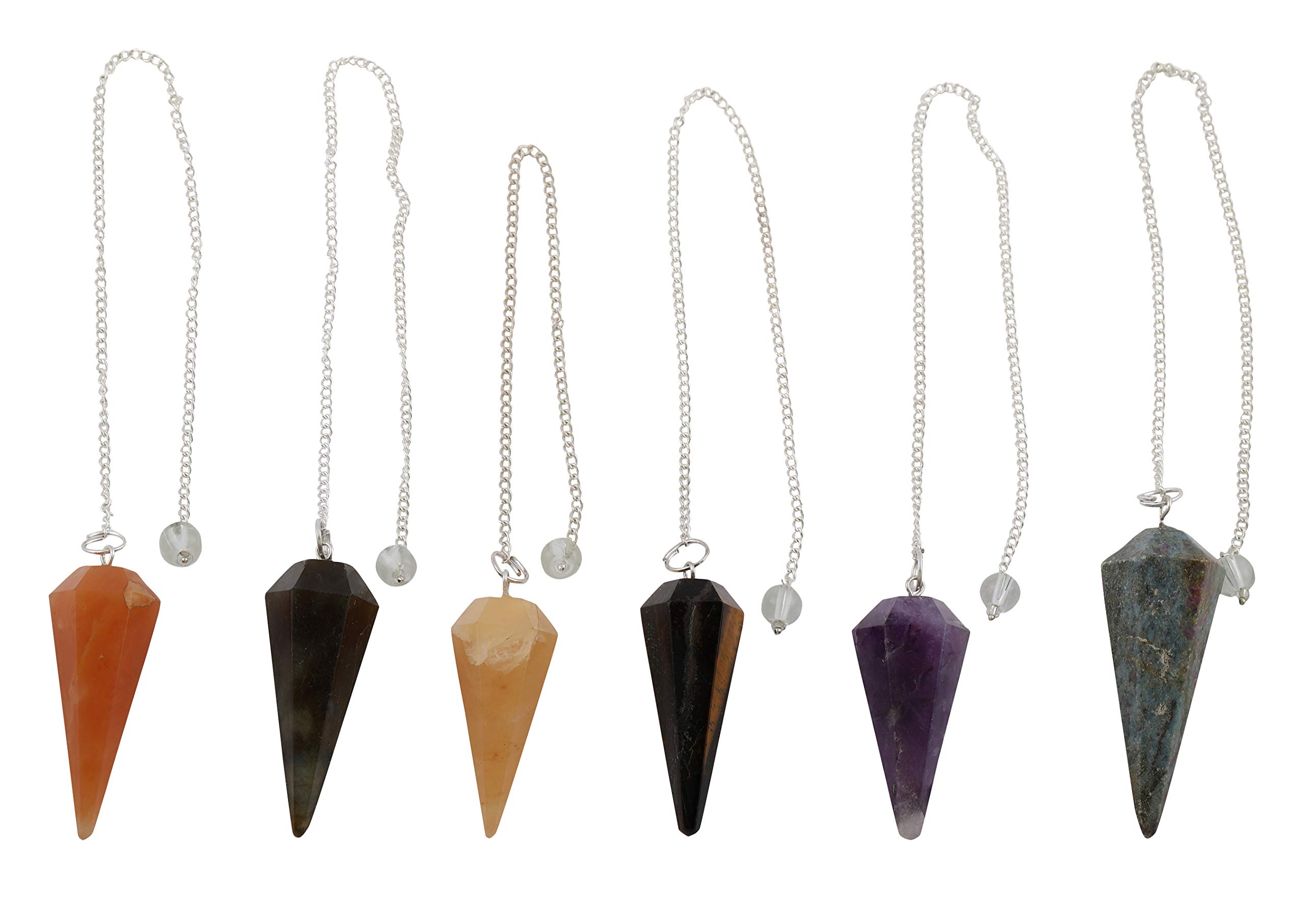 DHYANARSH Natural Gemstone - Pendulum - Set for Reiki Healing - Holistic - Metaphysical - Chakra Balancing (Pack of 6)